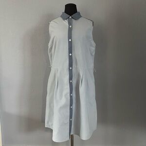 Tommy Hilfiger Light Blue Grey Sleeveless Button Down Summer Dress Womens Size L